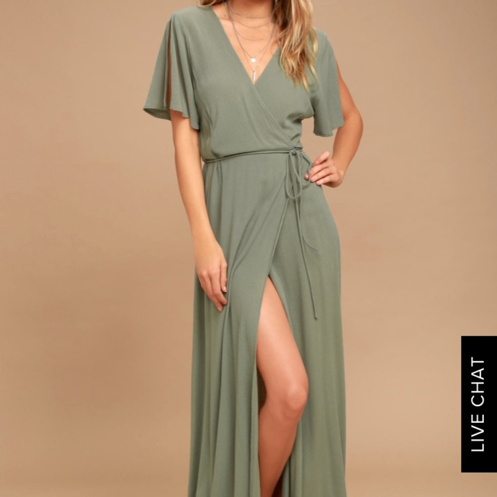 Olive NWT Lulu’s maxi wraps dress “Much Obliged”